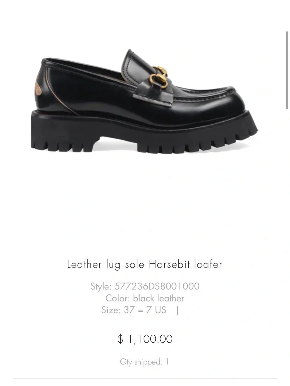 Gucci Black Leather Lug-Sole Horsebit Loafer
